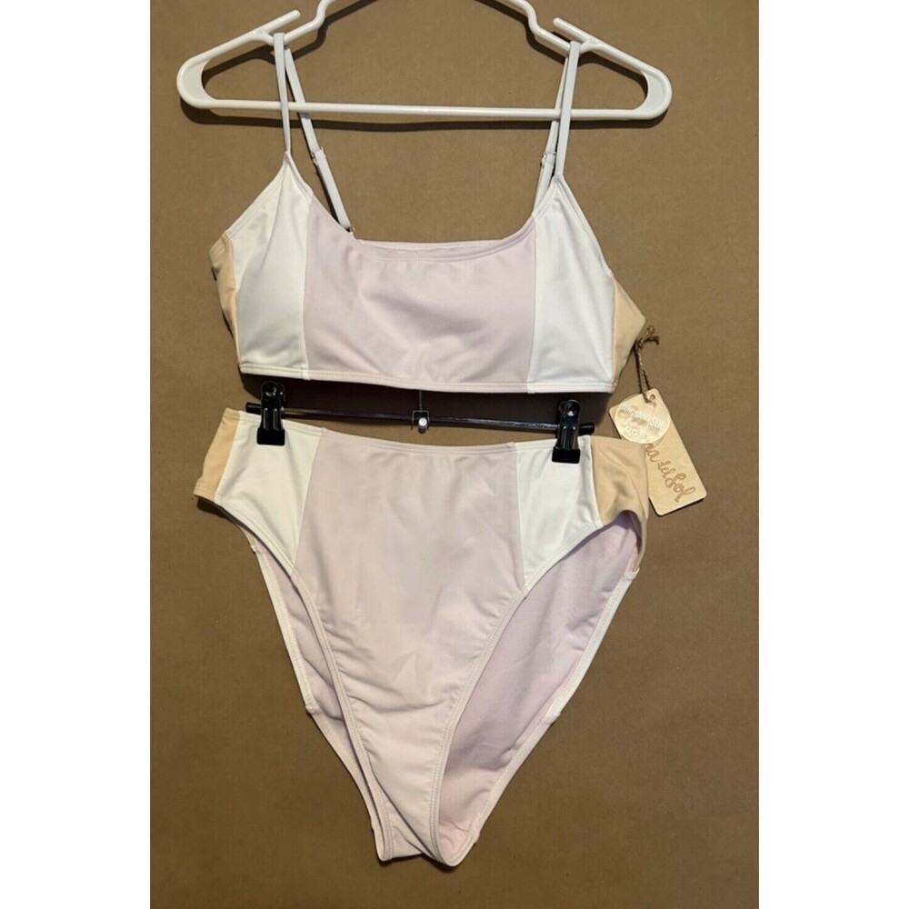 Cabana Del Sol Womens Bikini 2 Piece Swimsuit Padded Large white color block